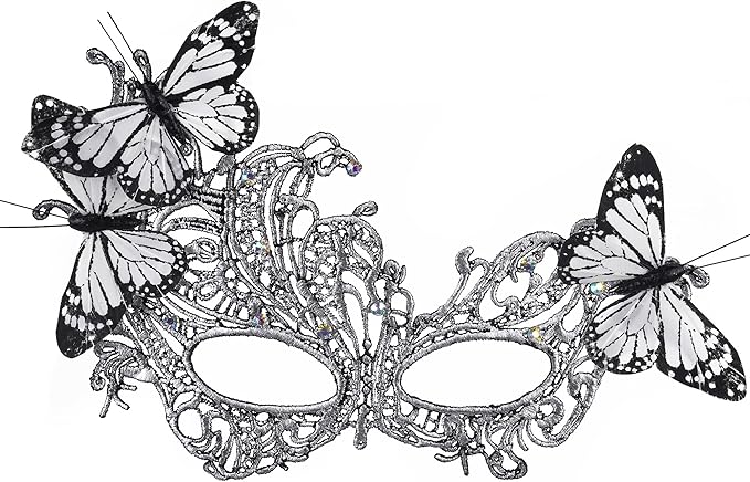 Zinniday Lace Masquerade Masks for Women - 2026 Halloween Venetian Butterfly Mask with Rhinestone