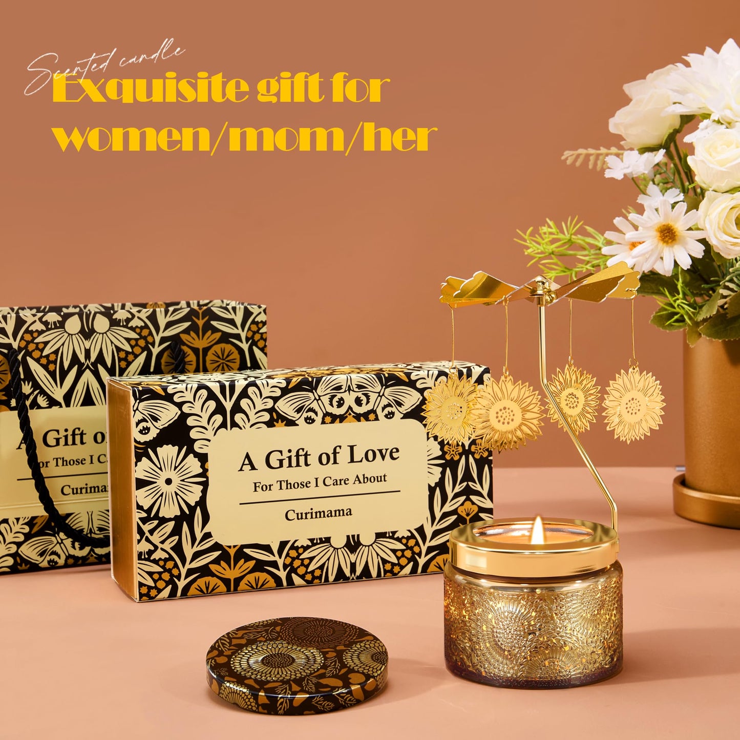 Gifts for Women, Sunflower Gifts for Women, Funny Birthday Gift for Mom, Grandma, Rotating Scented Candles Gift for Sisters Friend, Anniversary Presents for Her Wife Girlfriend