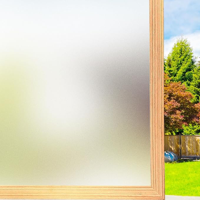 Frosted Window Privacy Film Non-Adhesive Static Cling Bathroom Decorative Stickers Heat Control UV Blocking Opaque Glass Window Coverings Film for Home Front Door Office 17.5 Inch X 7.8 Feet