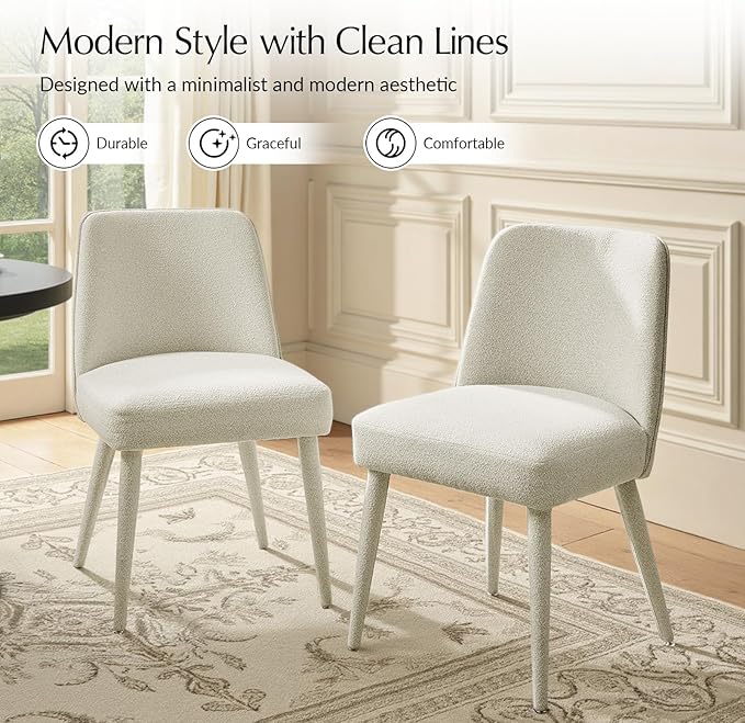 HULALA HOME Modern Dining Chairs Set of 4，Linen Fully Chenille Upholstered Dining Room Chairs Set with Foot Peg, Solid Wood Frame, Armless Kitchen Accent Chairs for Living Room Bedroom Reception