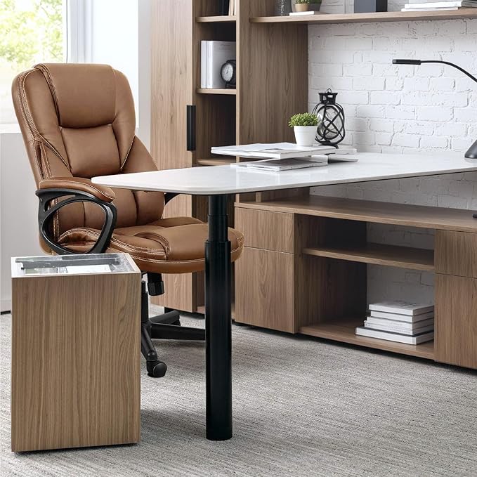 Furmax Office Executive Chair High Back Adjustable Managerial Home Desk Chair,Swivel Computer PU Leather Chair with Lumbar Support (Light Brown)