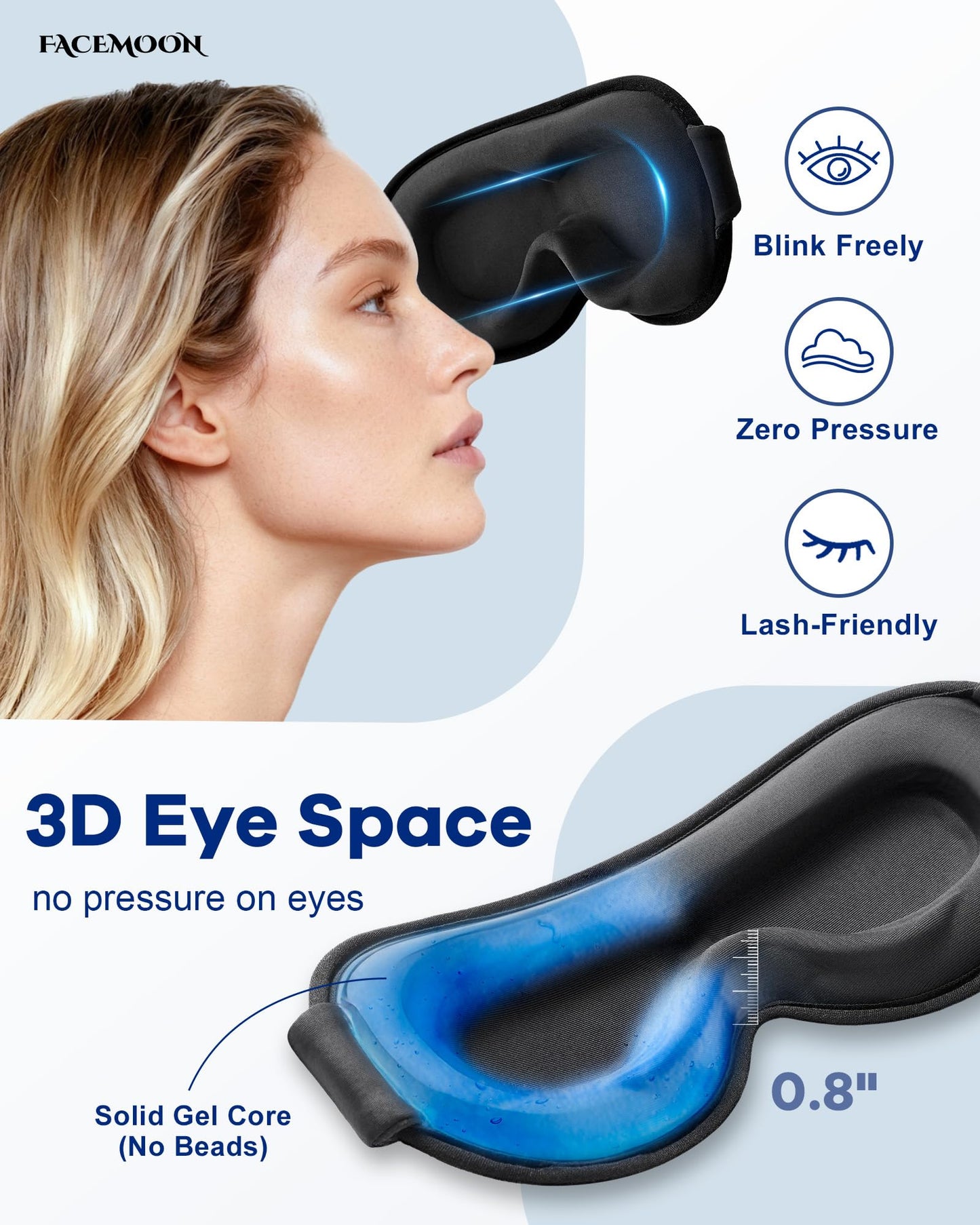 3D Weighted Cooling Gel Eye Mask – 6oz Weighted Eye Mask for Sleeping, 100% Blackout Gentle Pressure Sleep Mask, Ice Cold Gel, Migraine & Headache Relief, Eye Care, Eye Cover Blindfold for Women Men