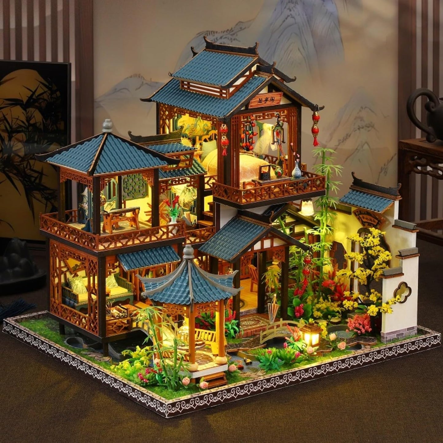 Miniature House Kit, Miniature Ki, Dollhouse Kit for Adults Teen, Mini House Building Kit for Birthday, Elegant Lanting