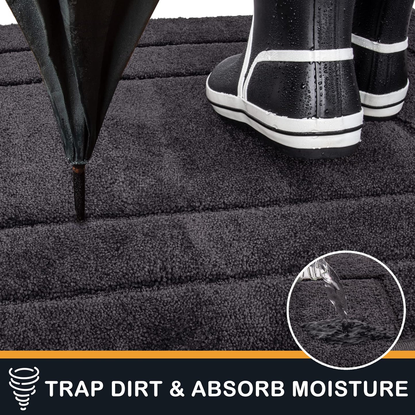 PURRUGS Dirt Trapper Door Mat 20" x 31.5", Non-Slip/Skid Machine Washable Entryway Rug, Dog Doormat, Super Absorbent Welcome Mat for Muddy Wet Shoes and Paws, Charcoal