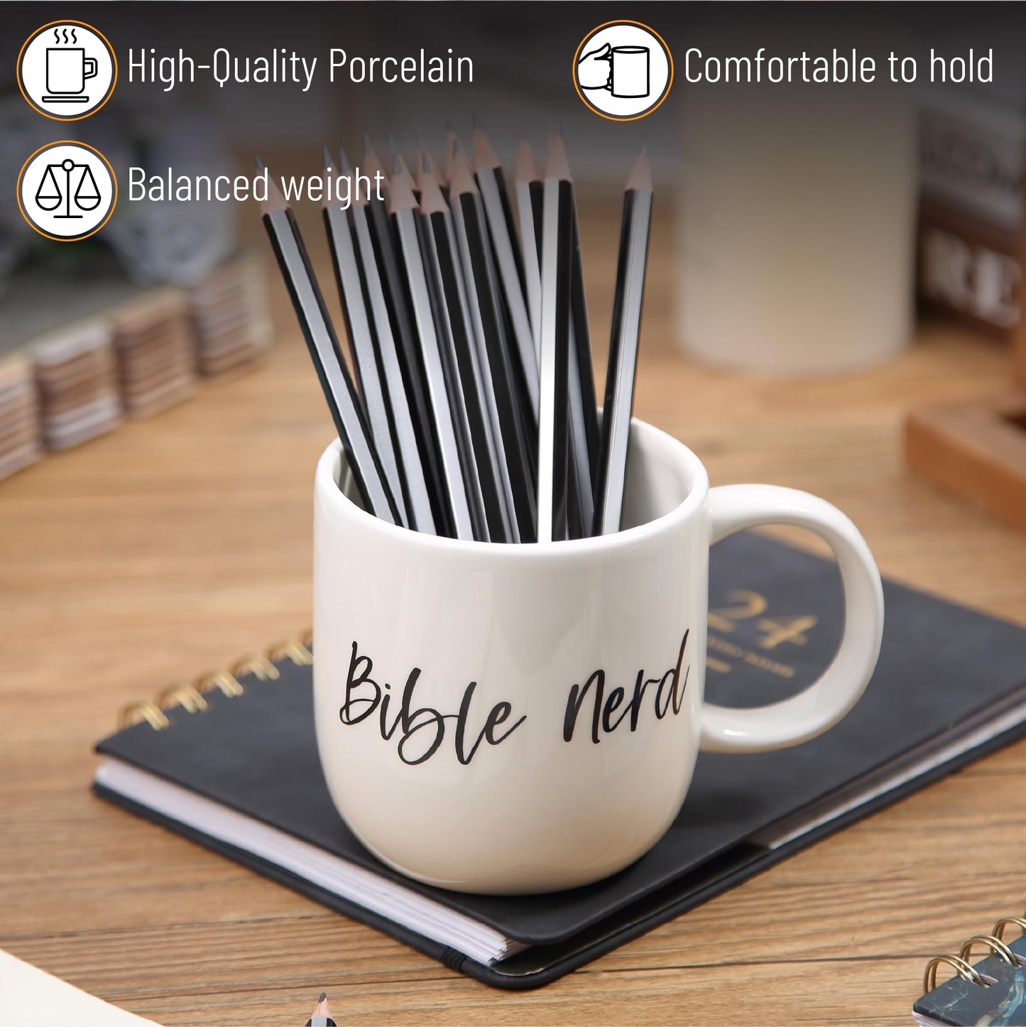 Mr. Pen- Christian Coffee Mugs for Women & Men, 15 oz, White with Bible Theme Design, Christian Mugs for Women, Coffee Cup Ceramic, Cute Tea Cups, Microwave Safe