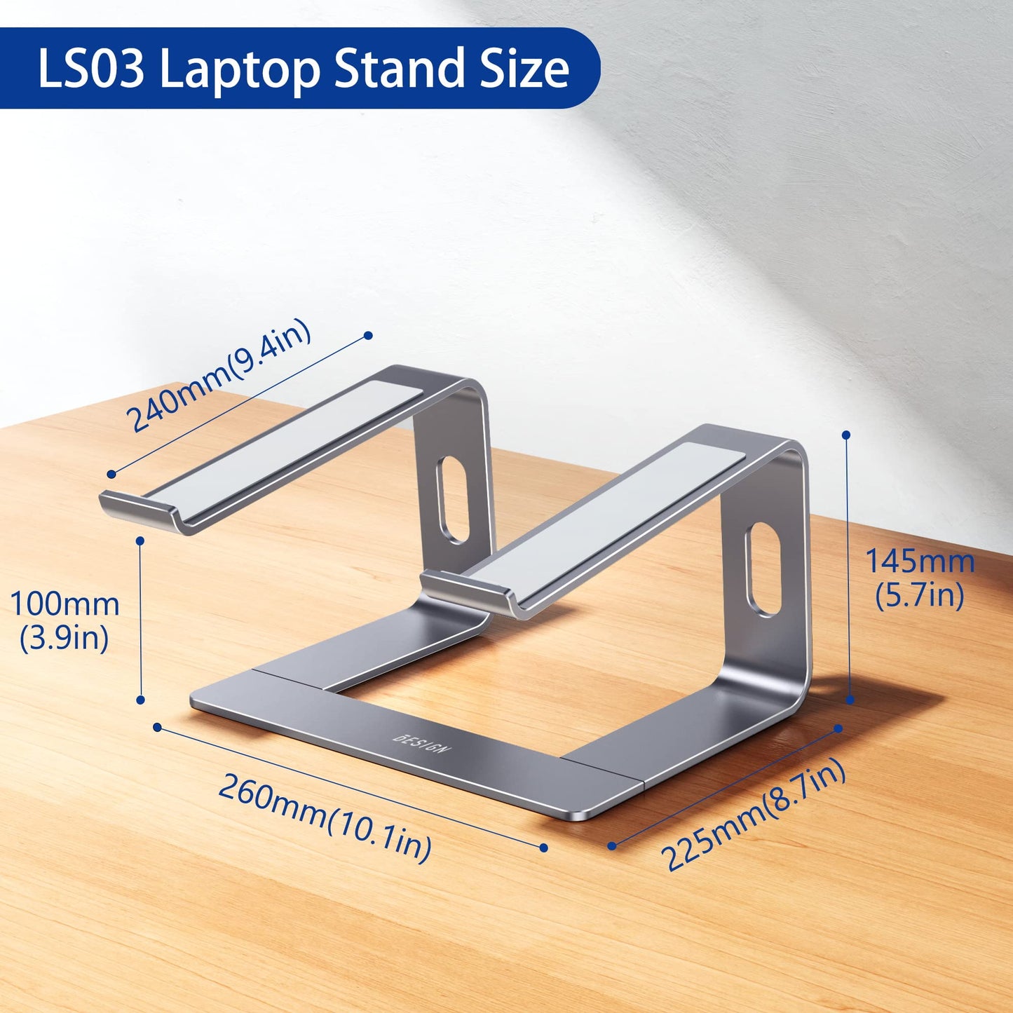 BESIGN LS03 Aluminum Laptop Stand, Ergonomic Detachable Computer Stand, Notebook Holder Compatible with MacBook Air Pro, Dell, HP, Lenovo More 10-15.6" Laptops, Space Gray