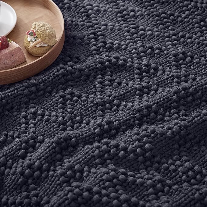 Knitted Weighted Blanket for Adult, Chunky Knit Weighted Throw for Sleep 50"*60" 10lbs, Cooling Breathable Heavy Blanket for Hot Sleepers, Machine Washable Blanket for Room Decor(Dark Grey)