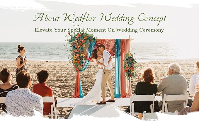 Wedding Arch Flowers with Drapes Kit (Pack of 5) - 2pcs Artificial Teal Orange Fall Deluxe Swag with 3pcs Sheer Drapes for Wedding Ceremony Arbor Reception Backdrop Rose Floral Decoration