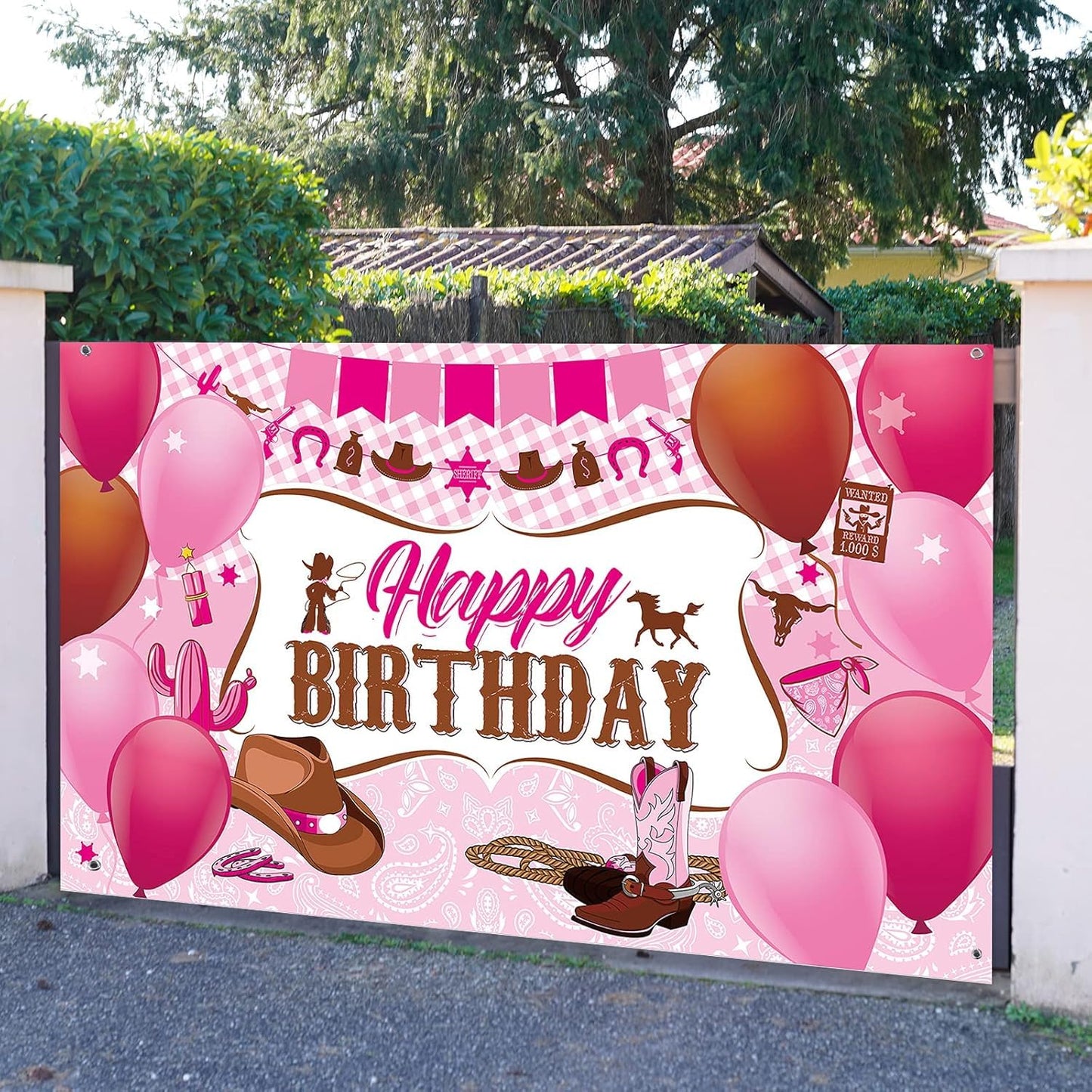 Sumind Western Cowgirl Birthday Banner Pink Party Backdrop Decorations Wild Cowgirl Theme Birthday Party Supplies Wild West Photo Booth Photography Background 72.8 x 43.3 Inch