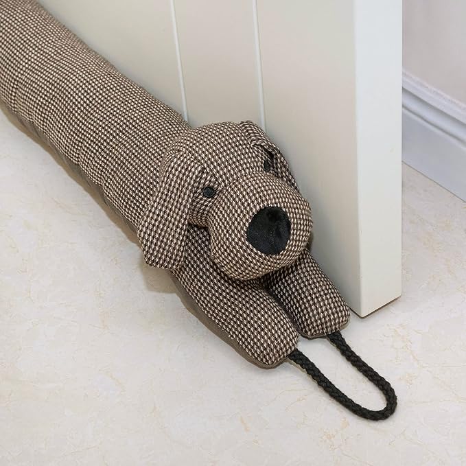 Marwood Under Door Draft Stopper Decorative Wind Stopper 38 inch for Door & Window, Weighted Animal Air Draft Stopper Snake Noise Blocker for Bottom of Door with Hanging Loops -Brown Dog