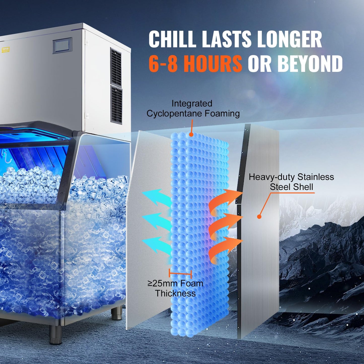VEVOR Commercial Ice Maker, 400LBS/24H Ice Making Machine with 330.7LBS Large Storage Bin, 800W Auto Self-Cleaning Ice Maker Machine with 3.5-inch LED Screen for Business Bar Tested to UL Standards
