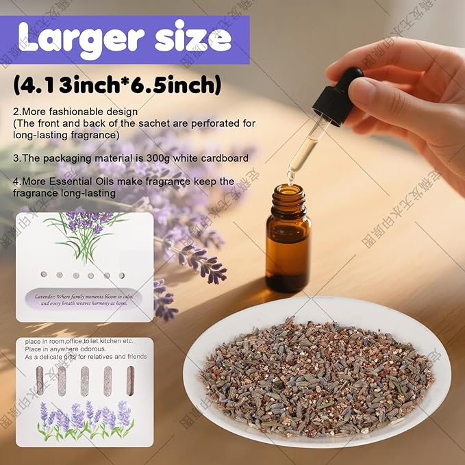 14 Packs Large Lavender Scented Sachets for Closet Deodorizer Drawers, Hanging Long Lasting Natural Air Freshener for Home