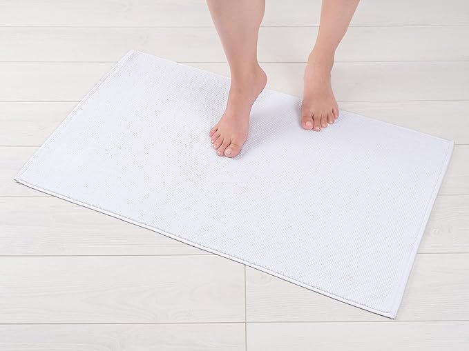 American Soft Linen Bath Rug, 20 in 34 in 100% Cotton Bath Mats Rugs for Bathroom, Slip Reducer Washable Shaggy Form Area Rugs, White Bath Rug