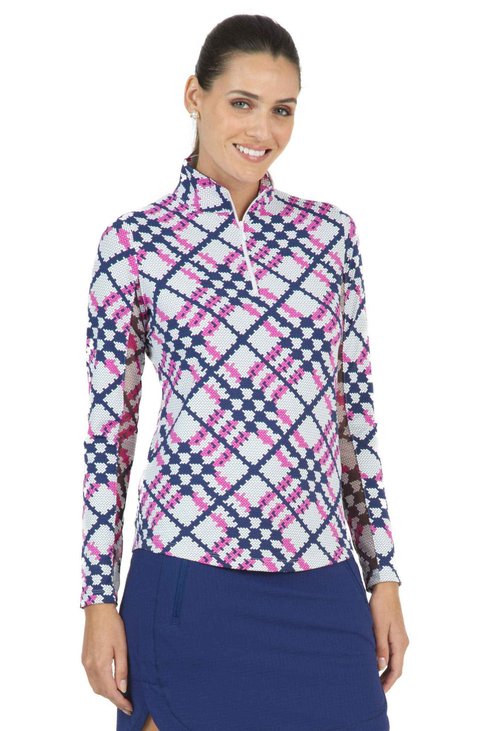 Ibkul Women's Sonika Zip Mock Golf Pullover Blue/Navy 2Xl