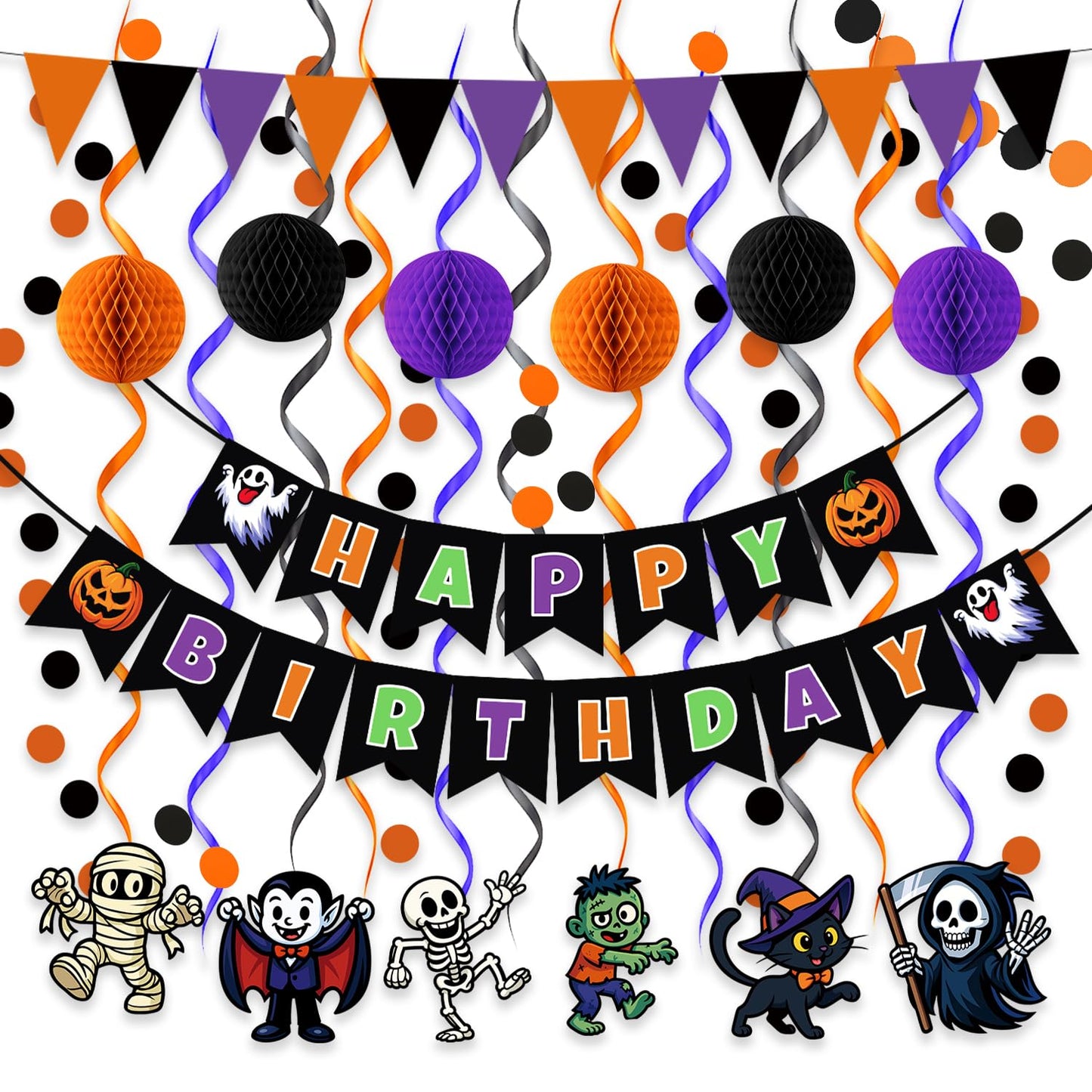 Happy Birthday Halloween Banner Set - Halloween Party Decorations Kit for Birthday Party Supplies, Indoor/Outdoor Hanging Banners, Classroom, Home Decor