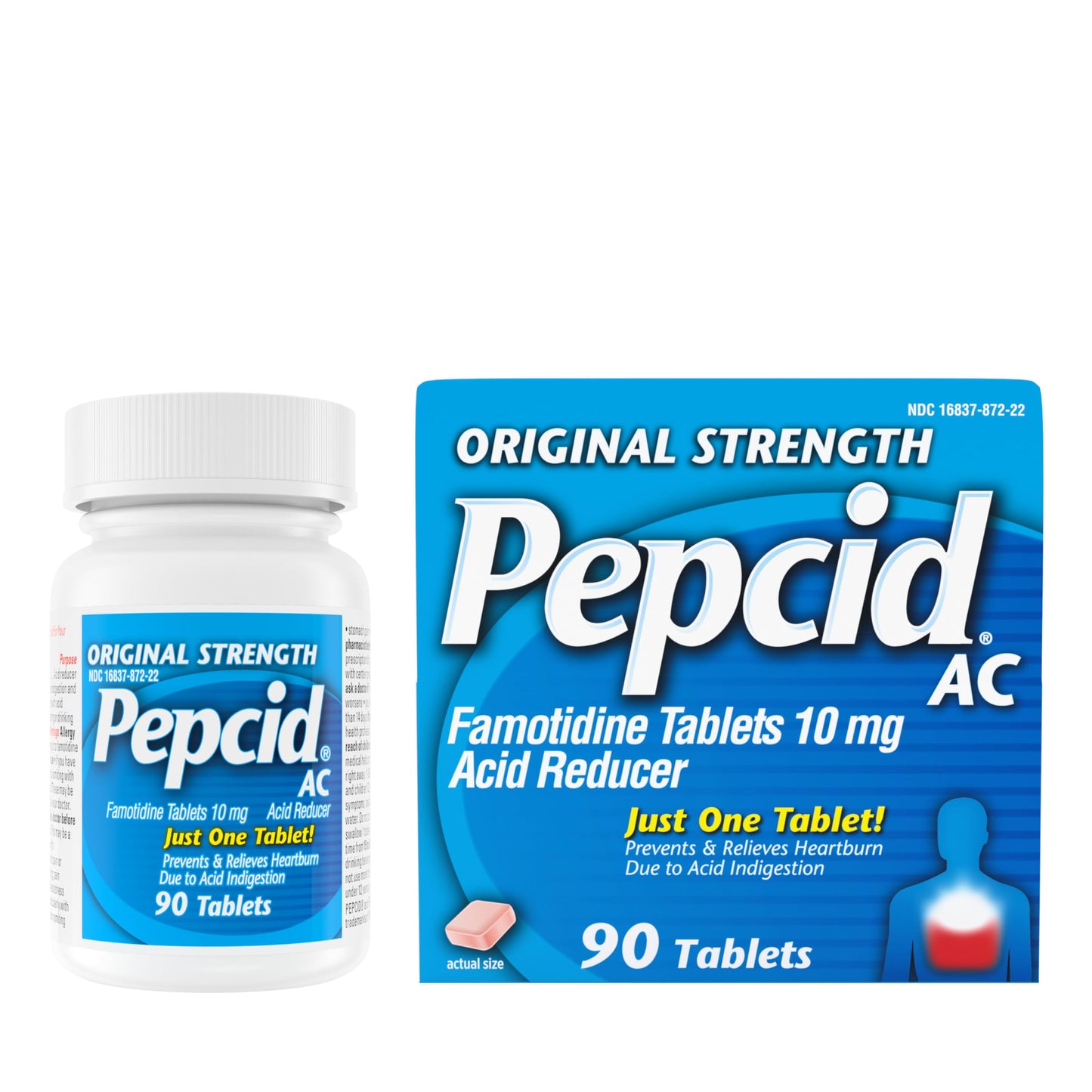 Pepcid AC Original Strength Heartburn Relief Tablets, OTC Medicine Prevents & Relieves Heartburn & Acid Reflux Due to Acid Indigestion, 10mg Famotidine Acid Reducer, Fast-Acting, 90 ct