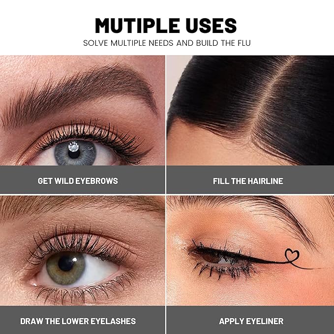 Pudaier 2 Pack 2 Fine Tip Eyebrow Pen, Waterproof Filling Faux Brow Makeup Pencils for Women with Precise Curved Brush-Tip to Fast Create Natural Hair-Like Brows, Last All-Day (Charcoal Grey)