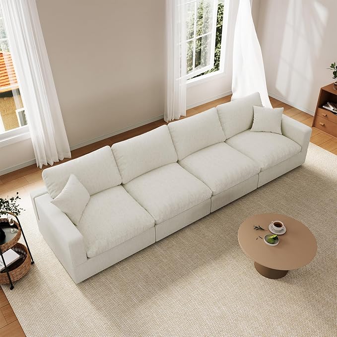 Cloud Couch Modular Sectional Sofa, 123.8" 4-Seater Sectional Couches for Living Room, Convertible Cloud Sofa, Down Filled Wide & Deep Seat, Removable Washable Cushion Cover & Backrest Pillow Cover