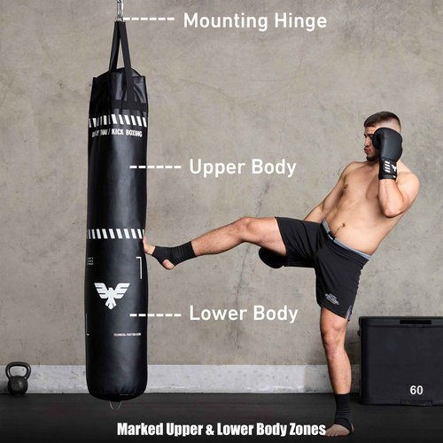 6 Ft Tall Muay Thai Punching Bag Set - Heavy Bag, Training Gloves, Hand Wraps for Kickboxing Heavy Bag, MMA 100 Lbs Bag (Unfilled)