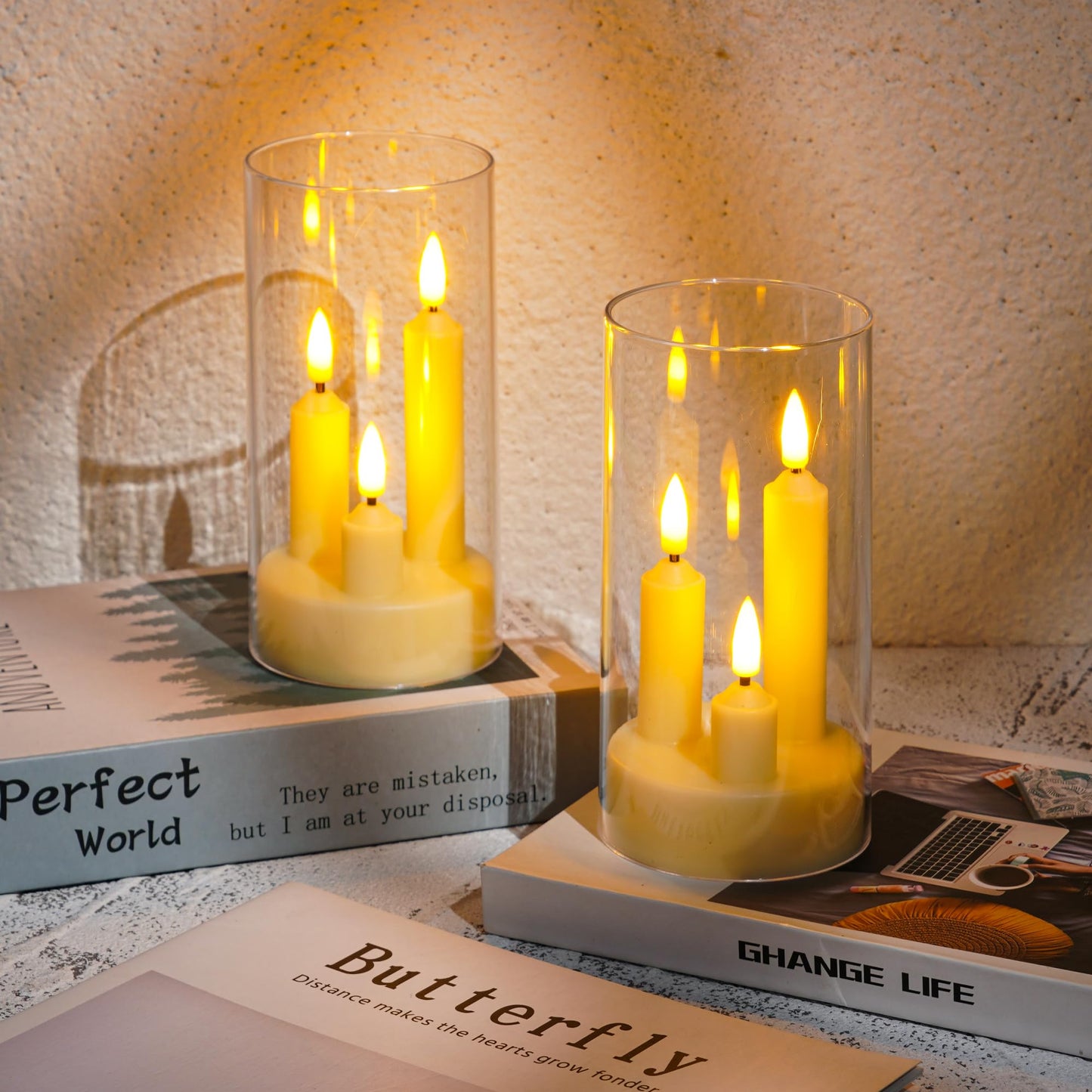 Da by Flameless Candle, Battery-Powered Candle with Remote Control and Timer, LED Three-Wick Pillar Candle, Romantic Wedding, Perfect Home Décor, 2 Pack (Ivory)