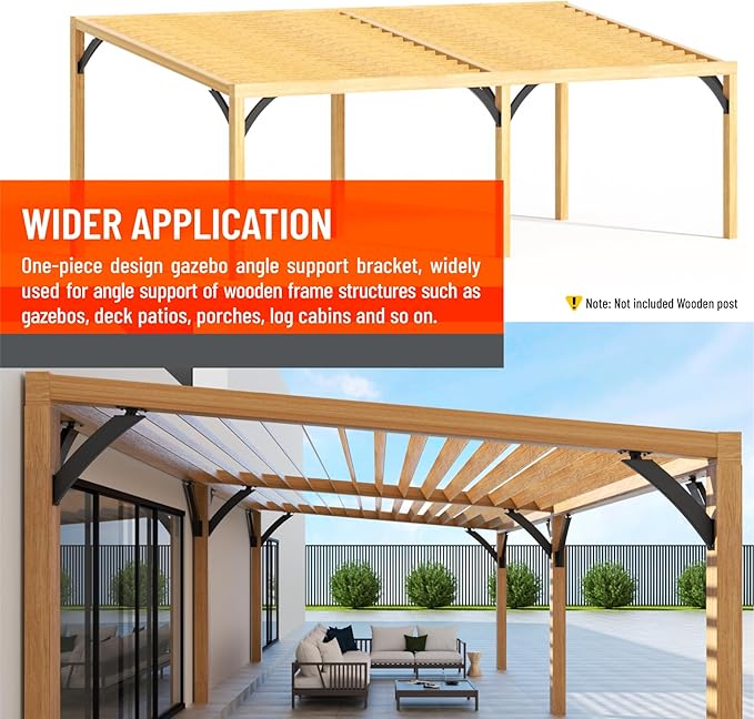 Uphode Q235-Steel Integrated Arc 2''x4''(Actual Tube Dia: 1.5''x 3.2'') 45 Degree Adjustable Angle Support Pergola Brackets Heavy Duty 4Pack