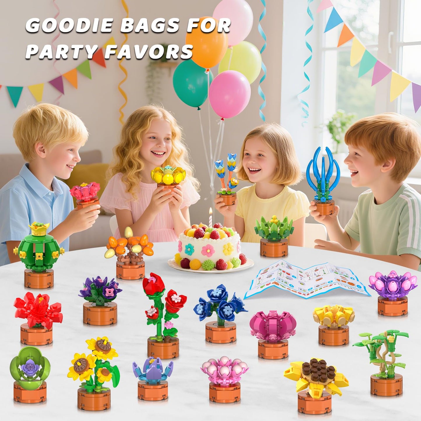 24 Pack Flowers Succulents Party Favors for Kids Building Set - 1012 PCS Botanical Bonsai 3.6MM Mini Building Blocks Toy for Classroom Prizes Easter Basket Stuffers Birthday Gift for Girl Boy Ages 6+