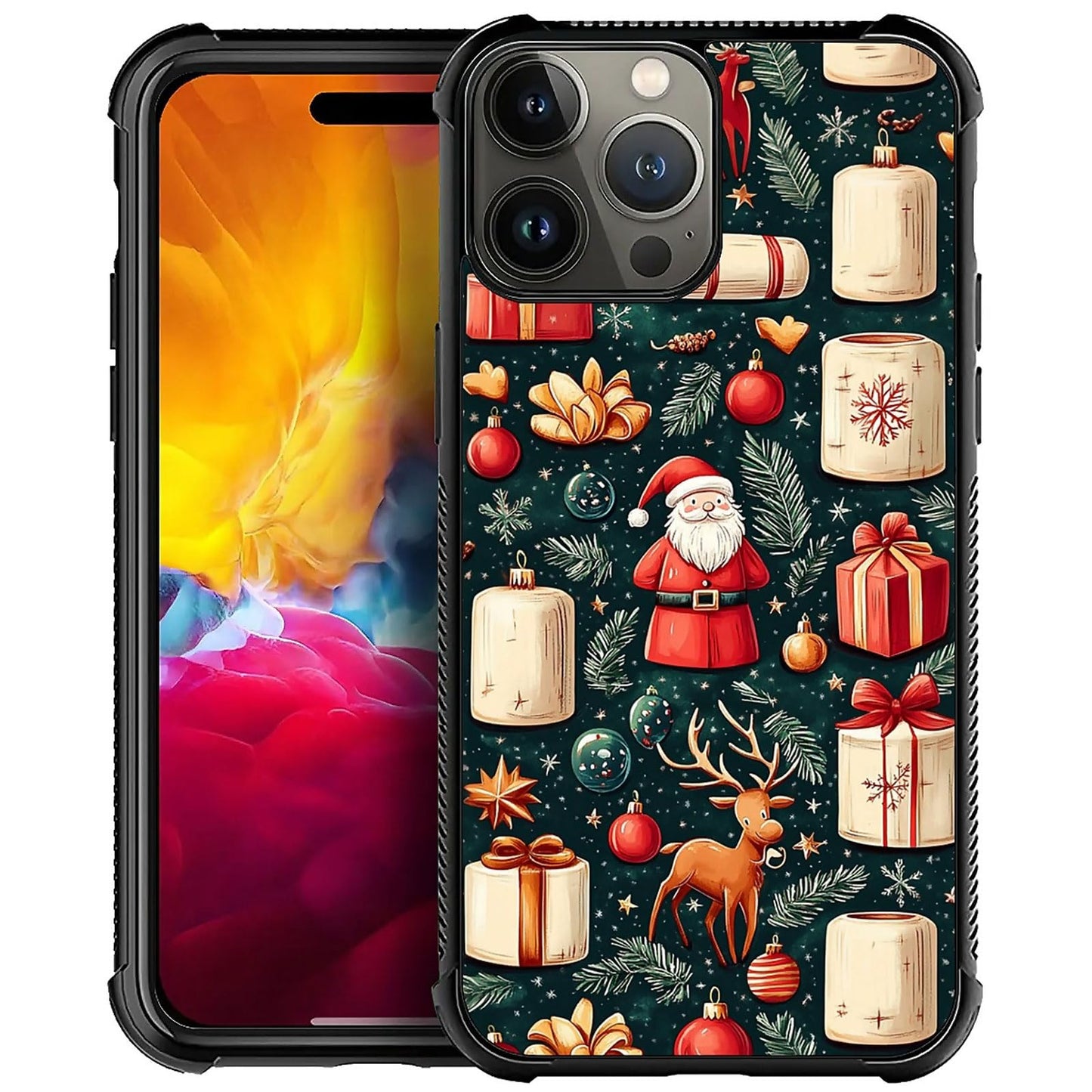 XUANWENPA for iPhone 14 Pro Case,The Black Shell Design is Bright,Anti Drop and Dust-Proof,Christmas Abstract Gift Box and Old M