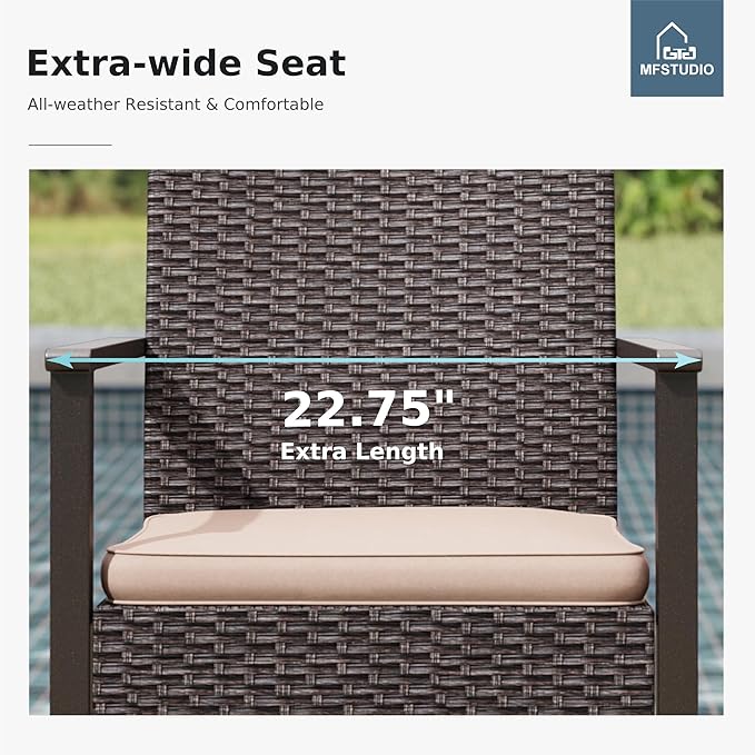 MFSTUDIO Outdoor Wicker Dining Chairs, Patio Chair Set, Rattan Outdoor Chairs Set of 2, All-Weather Patio Furniture Dining Chair with Removable Cushions, Backyard, Porch
