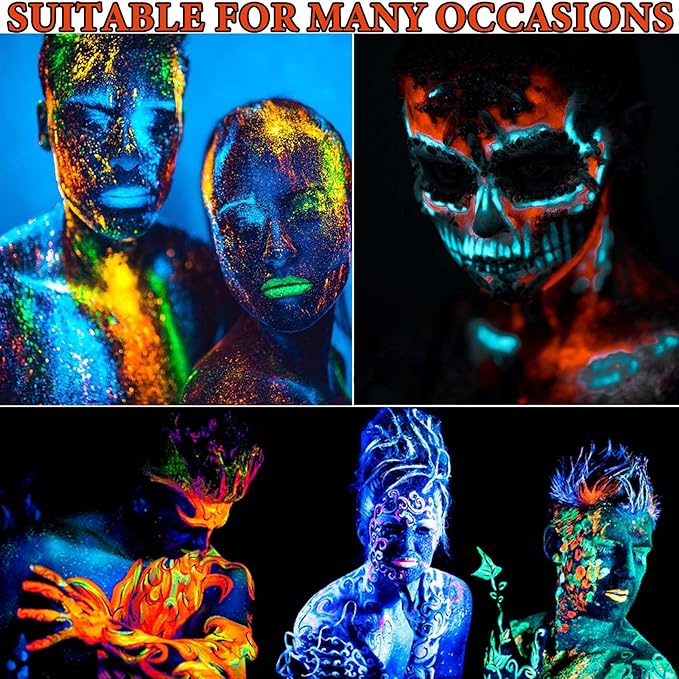 12 Pcs Glow in the Dark Face Body Paint,Blacklight Neon Face & Body Paints,Easily Cleanable Paint Set Neon Makeup Glow in the Dark Party Supplies