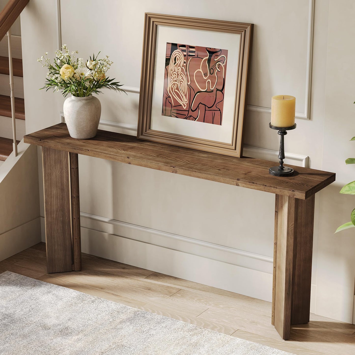 Solid Wood Console Table, 70.9-Inch Narrow Long Sofa Table Behind Couch, Farmhouse Entryway Table for Living Room, Hallway, Foyer