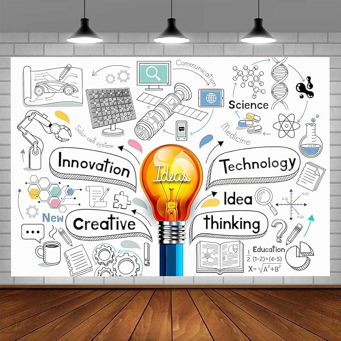 EMDSPR 10x7ft Light Bulb Ideas Backdrop Lightbulb Creative Innovation Think Photography Background Birthday Party Supplies...