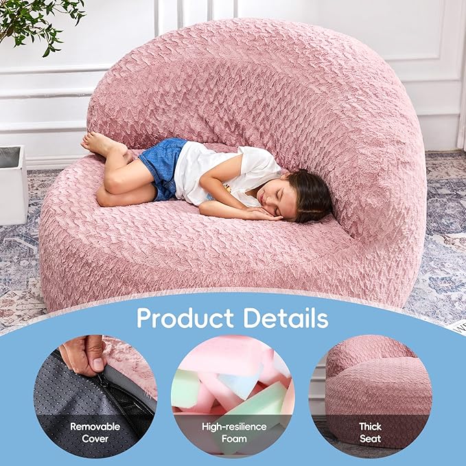 Hobestluk Bean Bag Chair Giant Bean Bag Chairs for Adults Big Bean Bag Chair with Memory Foam Filler Adults Large Beanbag with Faux Fur Cover for Bedroom (Chevron Pink,Oversize)