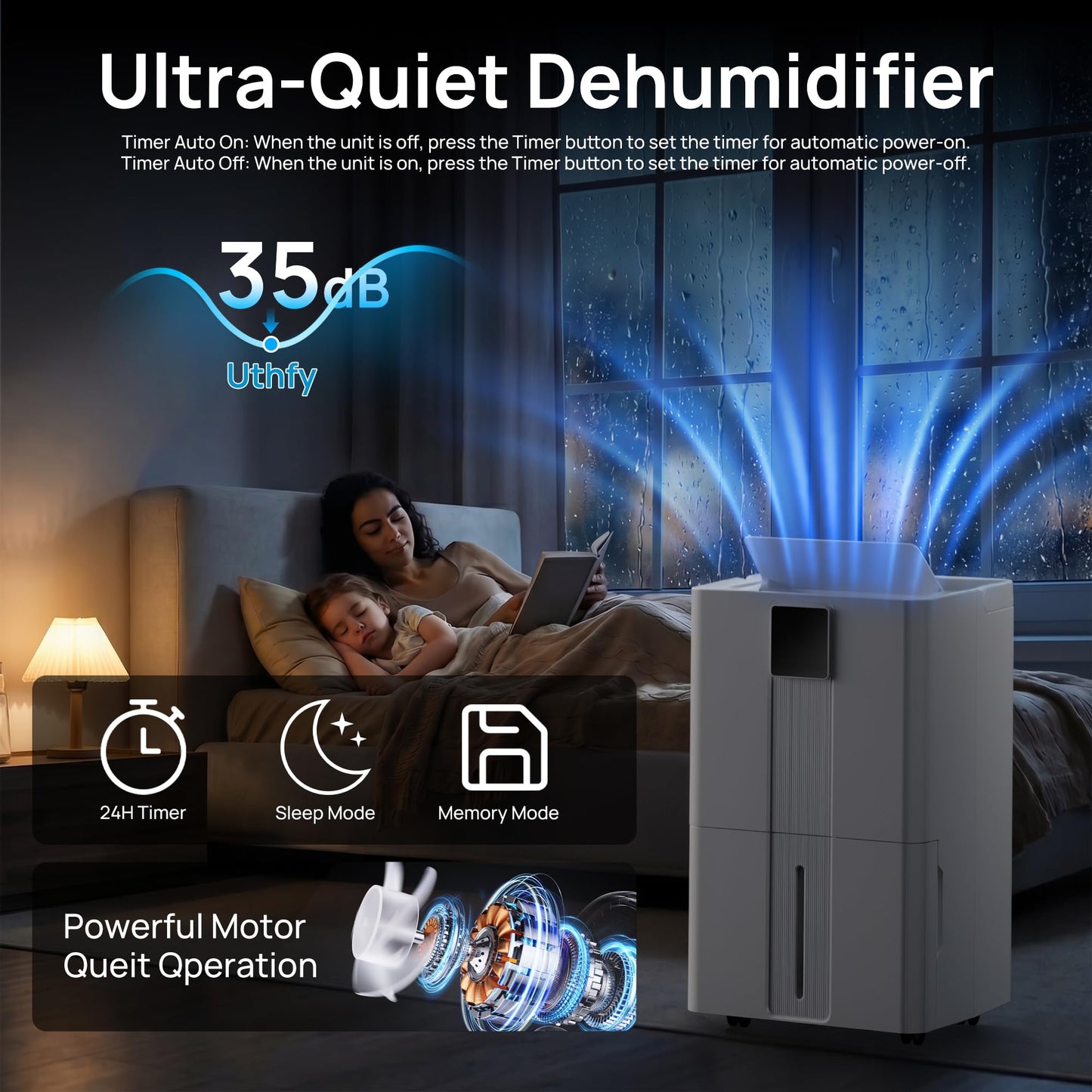 Uthfy 6000sq.ft Large Dehumidifier for Basement, Max 100 Pints Dehumidifiers with Drain Hose, 5.5Gal Detachable Water Tank, 2 LED & 3 Colors Display, Child Lock, Wheels&Handle for Whose House, Bedroom