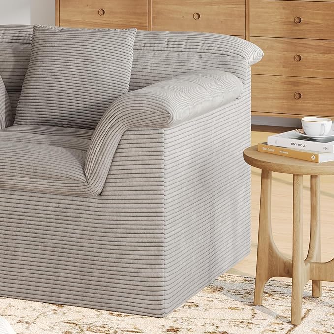 SUNG7 51" Cloud Sectional Couch, Modern Modular Sofa with Deep Seat, Comfy Compressed Single Sofa, Upholstered Corduroy Couches for Living Room, No Assembly Required, Light Gray