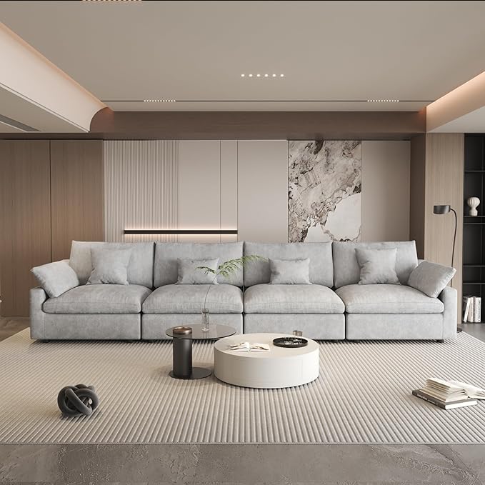 WJShome 160" Cloud Couch Sectional for Living Room, Down Filled Modular Sectional Sofa,4 Seater Convertible Couch, Sofa Covers Washable&Replaceable,Gray