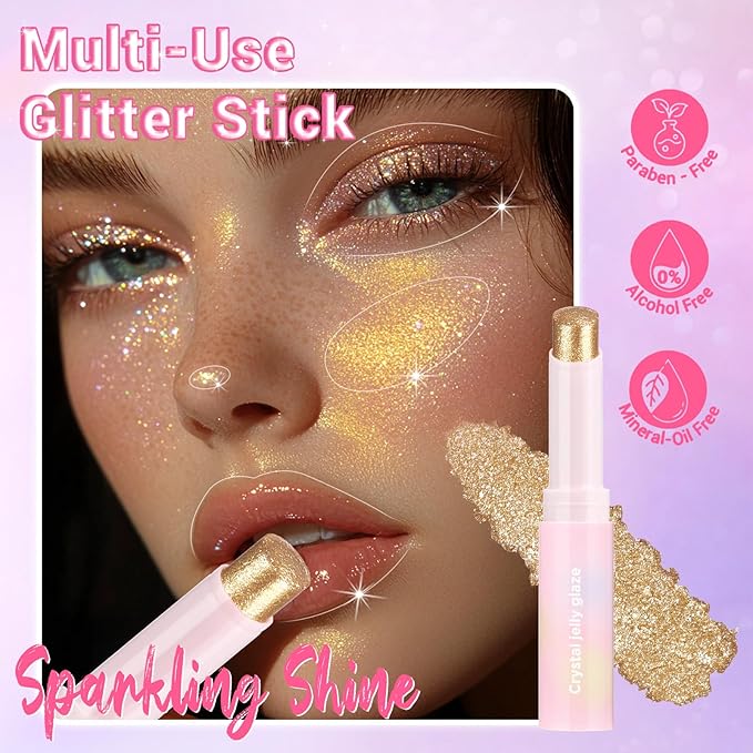 Crystal Hydrating Jelly Stick Eyeshadow Stick, Glitter Makeup Jelly Shimmer Eye Shadow Crayon, Lightweight Eye Brightener Makeup Glitter Eye Shadow (GOLDEN GIRL, 05 GOLDEN GIRL)