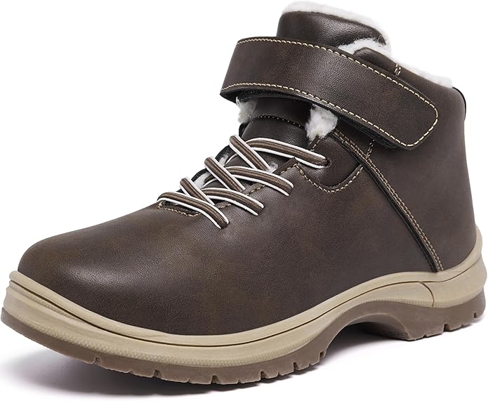 YINGCSM Boys Snow Boots Warm Fur Lined Non Slip Winter Shoes Lightweight Water Resistant Hiking Boot