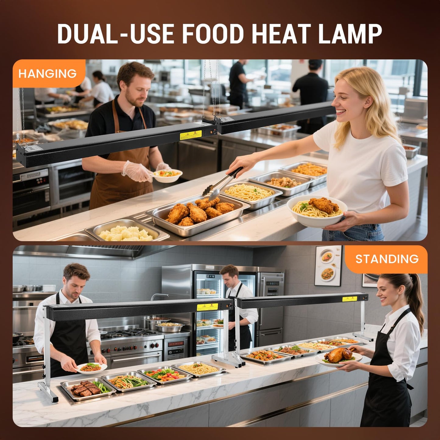Hiteemer 48-Inch Food Heat Lamp, 1300W Commercial Food Warmer Electric Strip Heater Overhead Stainless Steel Catering Heating Lamp for Buffet Restaurant Parties Kitchen, Black 115V