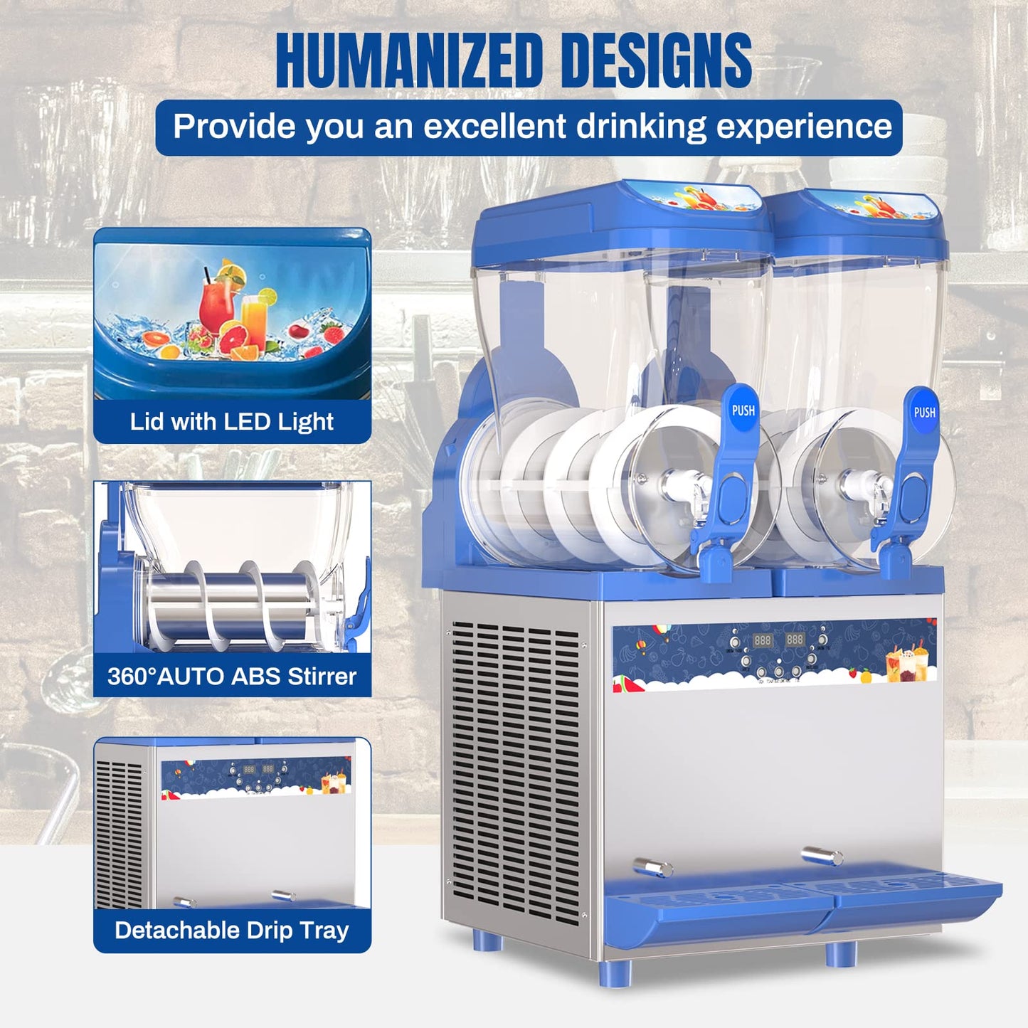XPW Commercial Slushy Machine 1000W 30L Tanks Commercial Slushie Maker Machine 304 Stainless Steel Margarita Machines Efficient Cooling ETL Approval the Ideal Slush Maker for Bars Cafes Restaurants