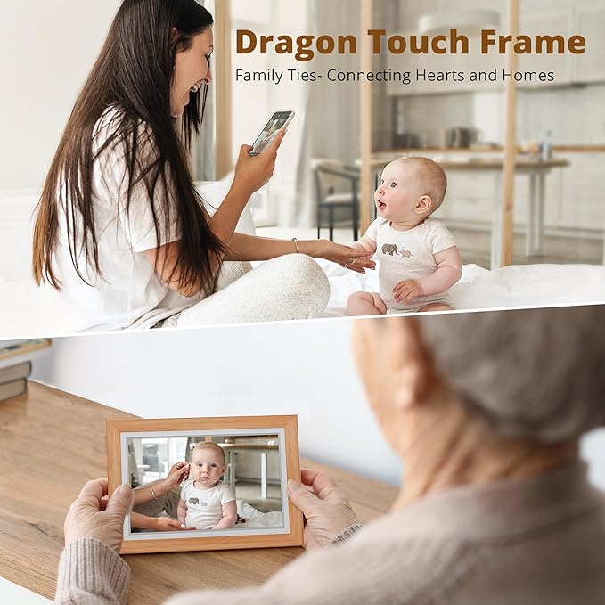 Dragon Touch Digital Picture Frame WiFi 10 inch IPS Touch Screen Digital Photo Frame Display, 32GB Storage, Auto-Rotate, Share Photos via App, Email, Cloud, Classic 10 Brown