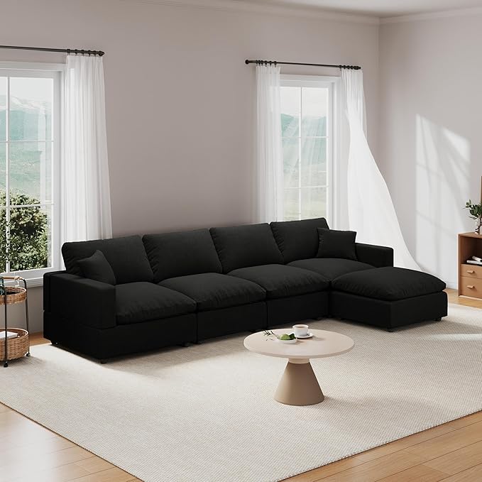 Cloud Couch Modular Sectional Sofa, 123.8" 5-Seater L Shaped Sectional Couches for Living Room, Convertible Cloud Sofa with Ottoman, Down Filled Wide & Deep Seat, Removable Washable Cushion Covers