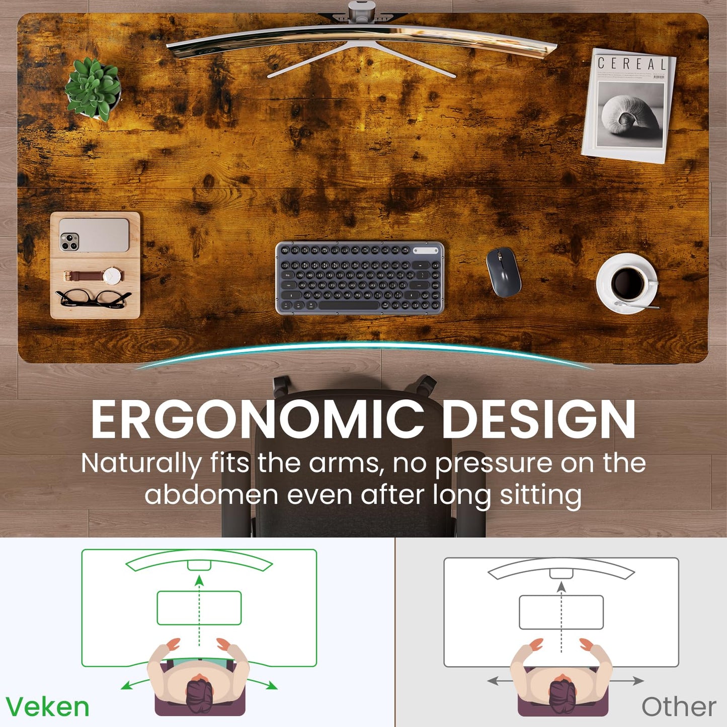 Veken 55 x 28 Inch Electric Standing Desk with Adjustable Height, Sit to Stand Computer Table for Study, Work or Gaming, Home Office Desk Brown