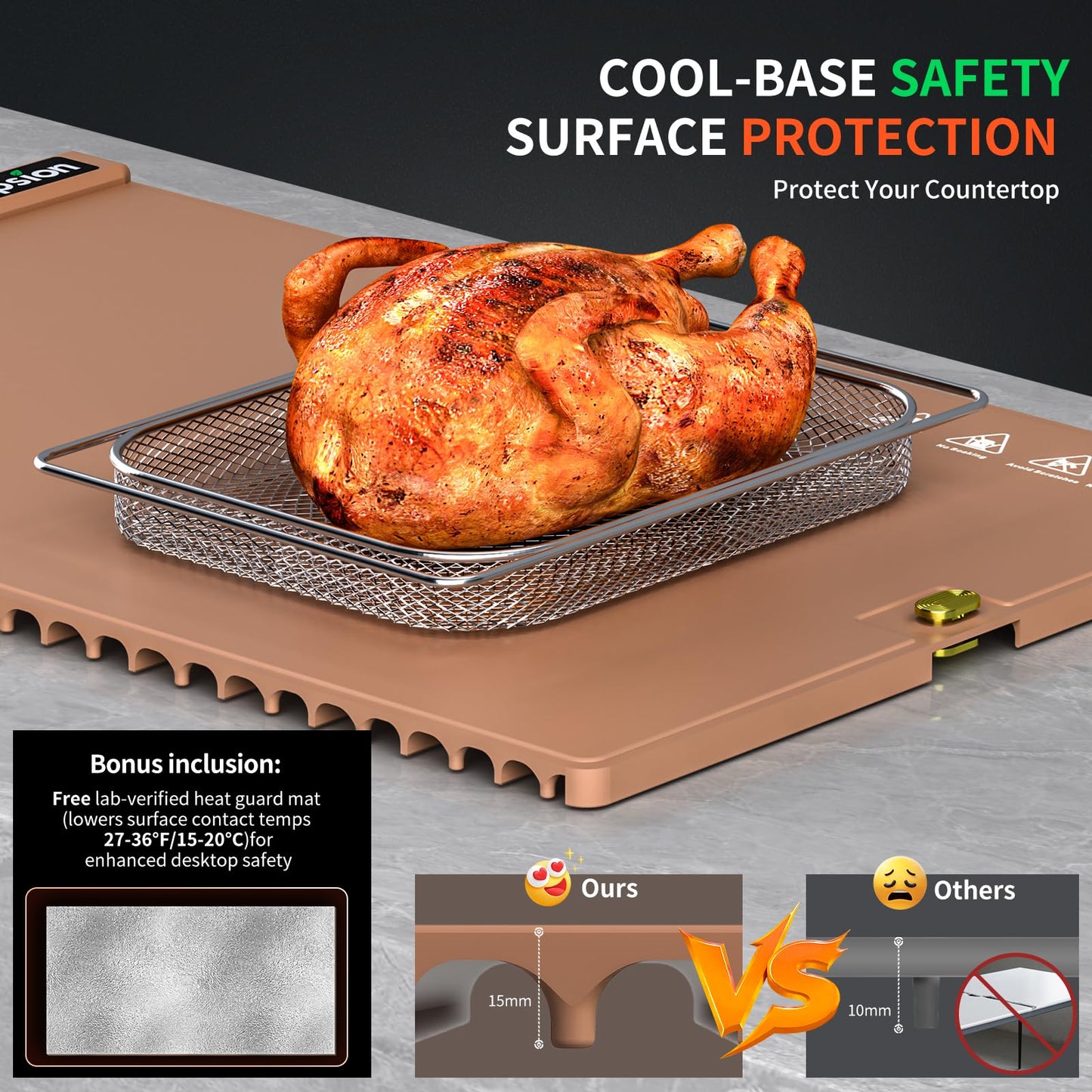 Heapsion Food Warming Mat, Electric Plate with 6 Level Temp 5 Hour Timer, 24x15'' Roll-Up Portable Warming Tray for Dinner Parties, Gatherings, and Holidays（Brown）