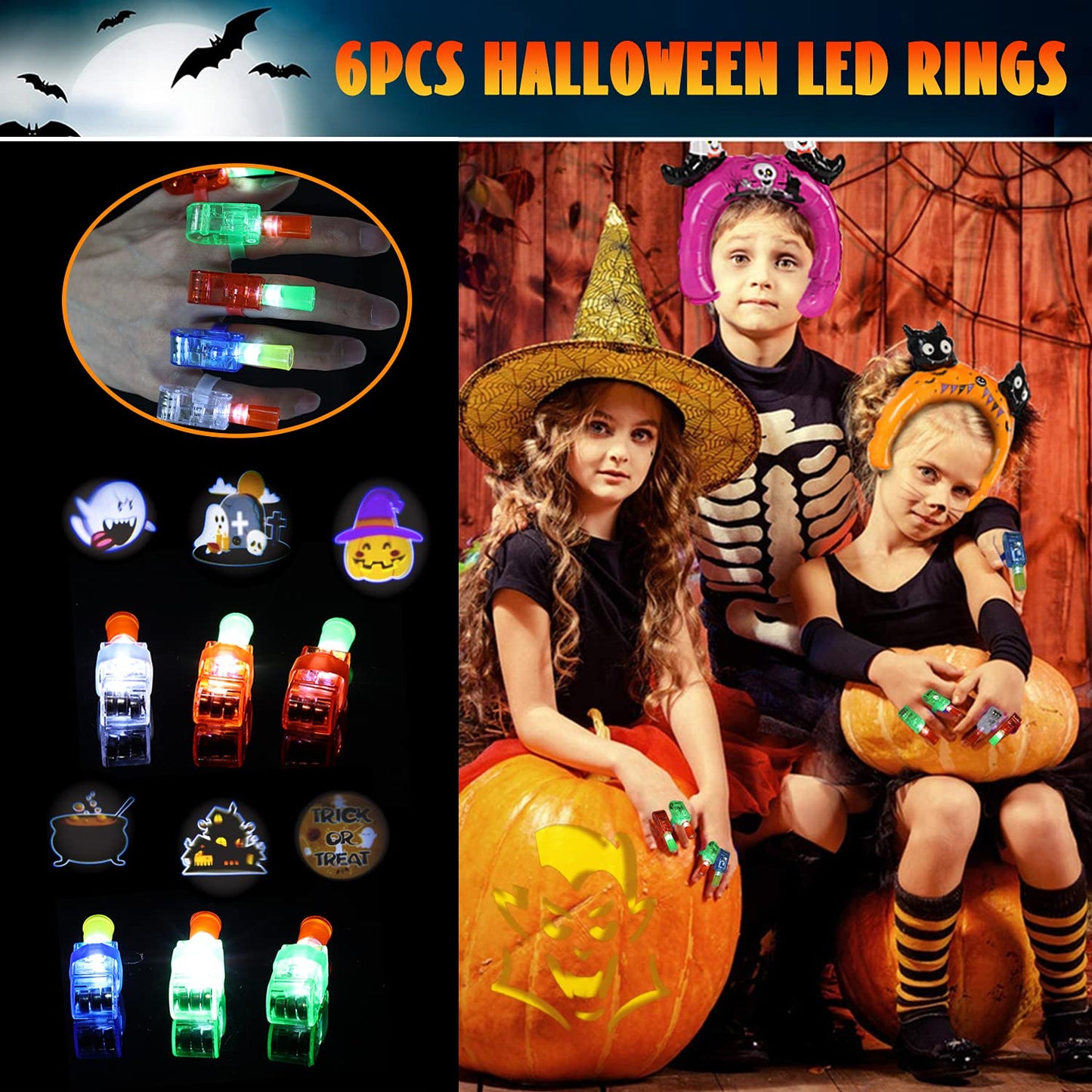 Halloween Pumpkin Carving Kit for Kids - 6 Tools Set, 6 LED Candles, 4 Balloon Headbands, 6 LED Rings, 6 Stickers, 10 Carving Stencils for Decorations