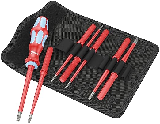 WERA - 05059040001 - Insulated Screwdriver Interchangeable Blades Set, Kraftform Kompakt VDE Stainless 8 Extra Slim 1, 8 P...