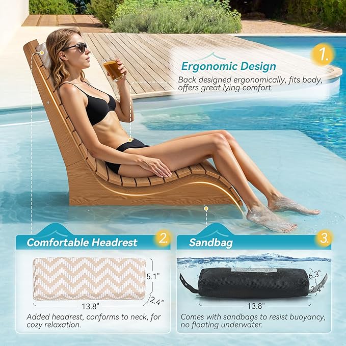 Homenjoy HDPS Pool Lounge Chairs Set of 4, Use in Pools Lounge Chairs up to 10-Inches of Water, Chaise Chairs with Headrest, Lounge Chair Outdoor, Fade-Resistant Pool Lounger for Deck