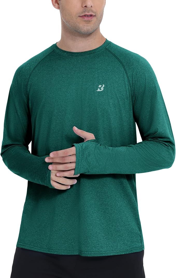 Roadbox UPF 50+ Mens Swim Shirts, Long Sleeve Sun Protection Fishing Rash Guard, Quick Dry UV Hiking Shirt with Thumbhole