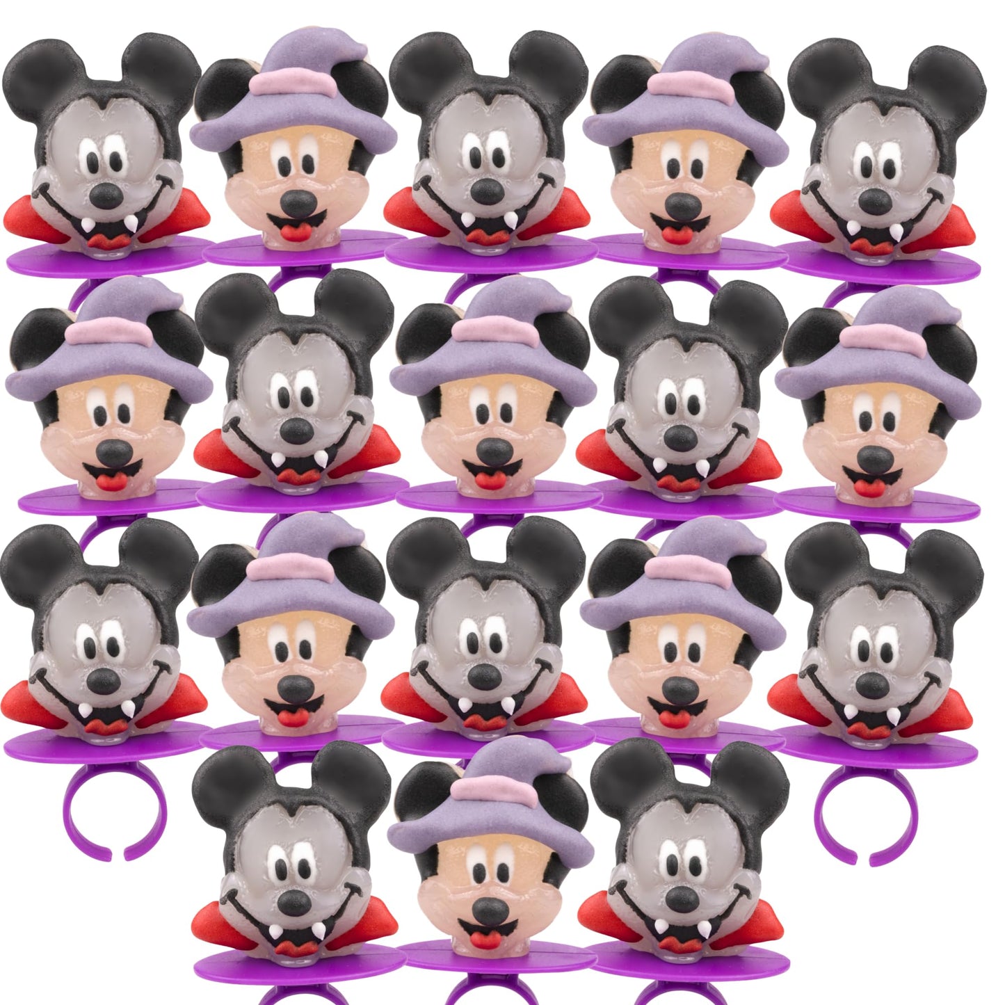 Limited Edition Disney Dracula Mickey and Minnie Mouse Halloween Lollipop Rings, Individually Wrapped Trick or Treat Candies, 18 Suckers