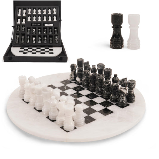 EarthenTones Marble Chess Set for Adults with Complementary Storage Box, 15" White & Black Handmade Chess Board Game, Luxury Board Games for Adults with Extra Queens