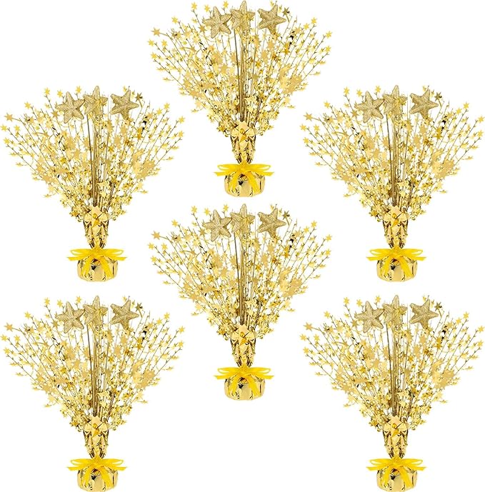 Wenqik 6 Pcs Spray Centerpiece Foil Star Centerpieces New Year Christmas Metallic Star Table Decorations for Party Event A...